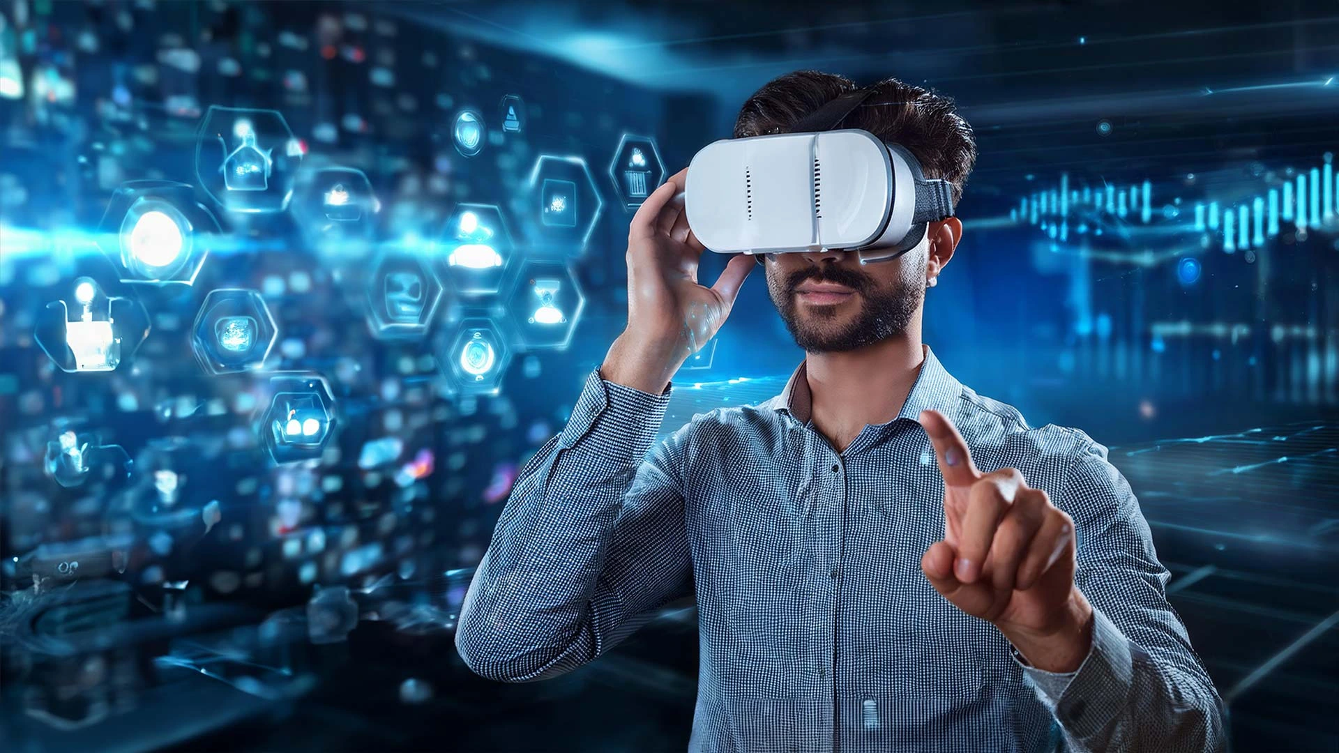 Vr gözlüklü erkek fotoğrafı
